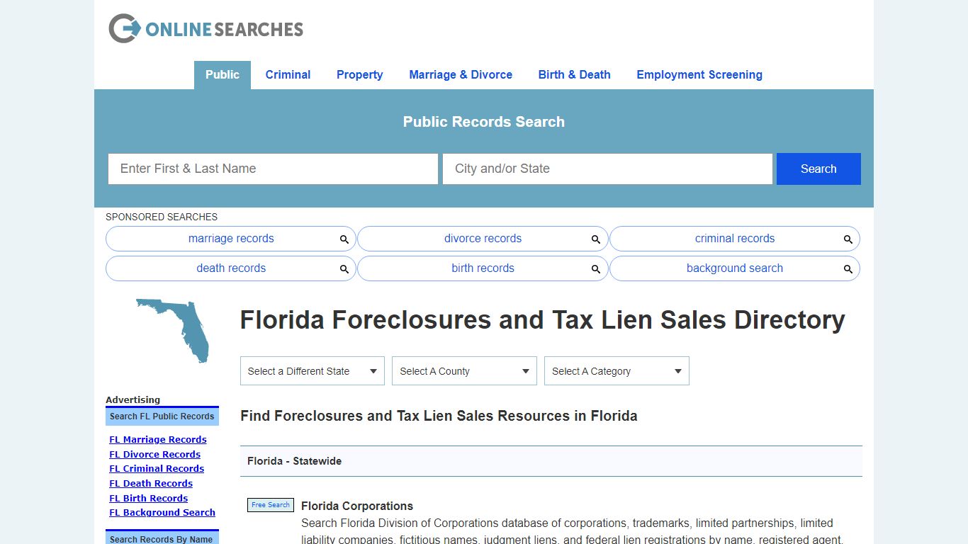 Florida Foreclosures and Tax Lien Sales Search Directory